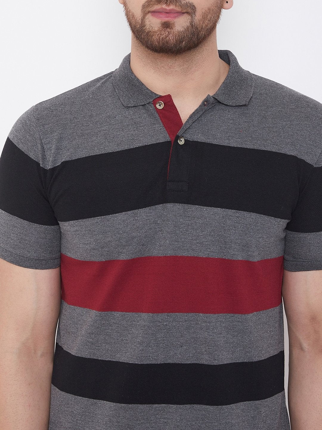 Grey Striper Polo T-shirt