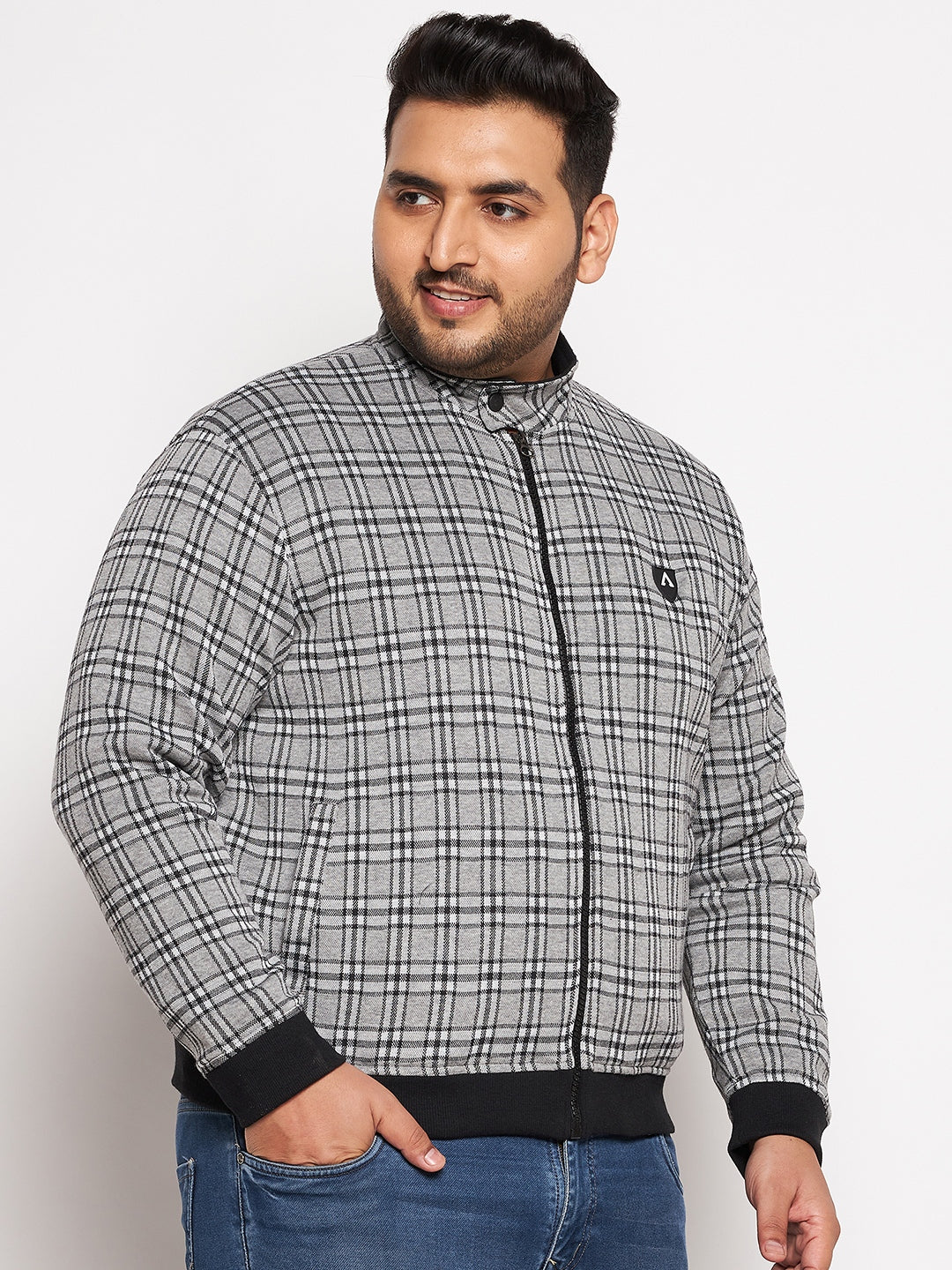 Full Sleeve Checkered Men Bomber Jacket