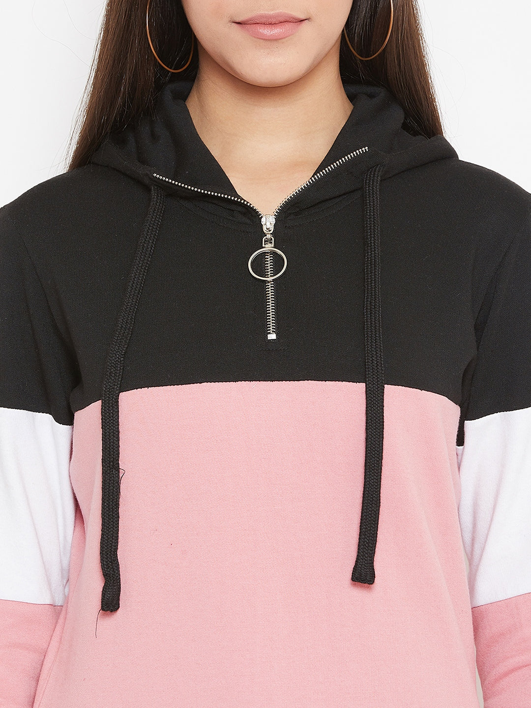 Austin Wood Women'sPink Full Sleeves Colorblocked Hooded Tracksuit