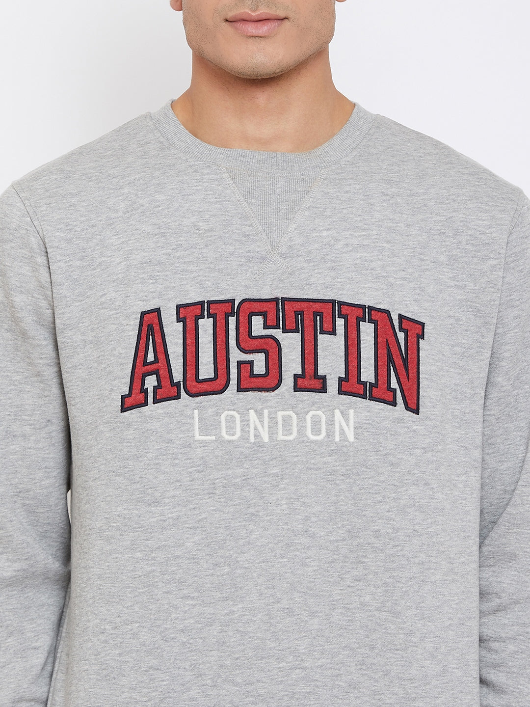 Austin Wood Men's Grey Full Sleeves Solid Round Neck Sweatshirt