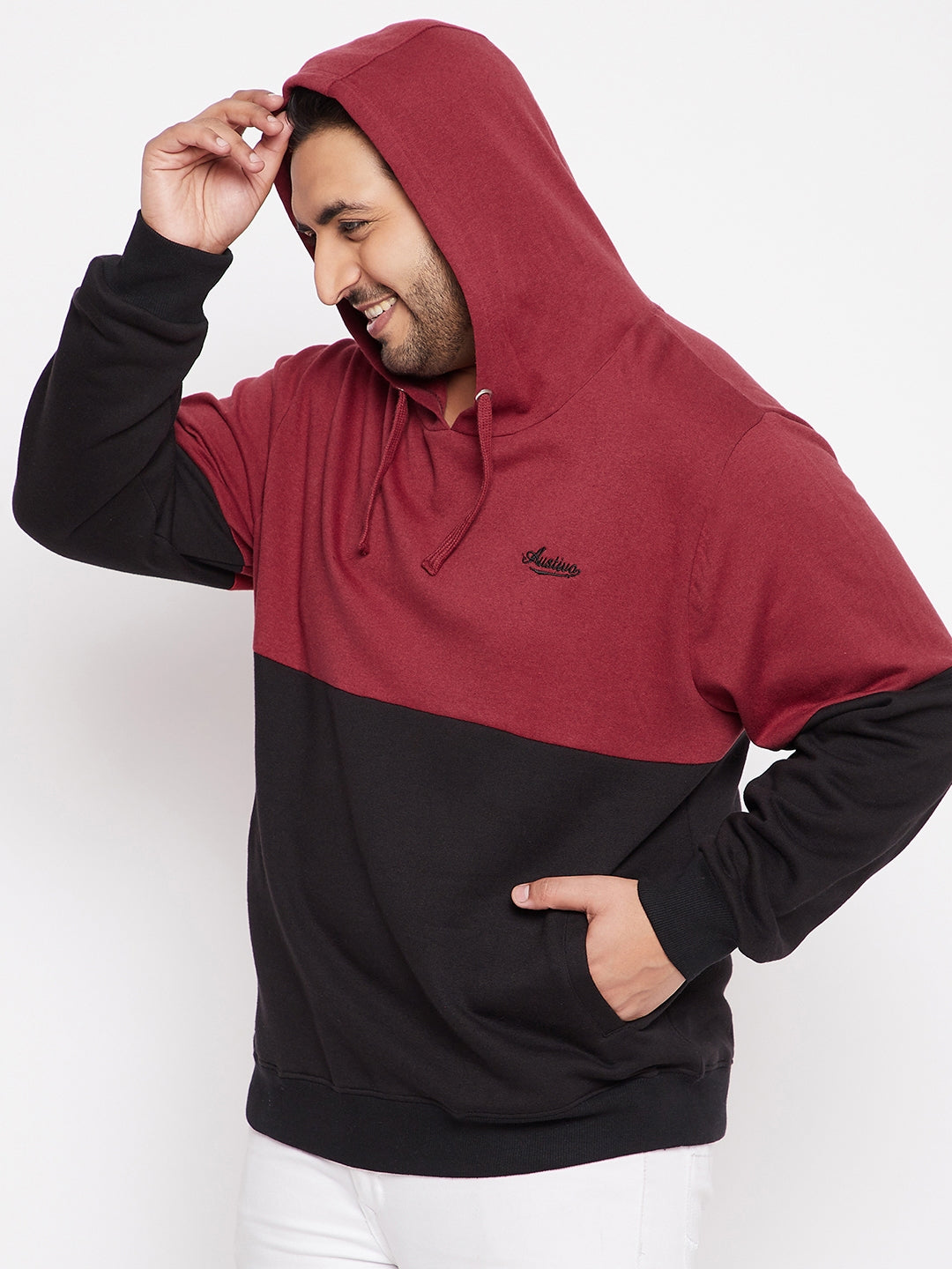 Austivo Men's Colour Block Hooded Sweatshirt