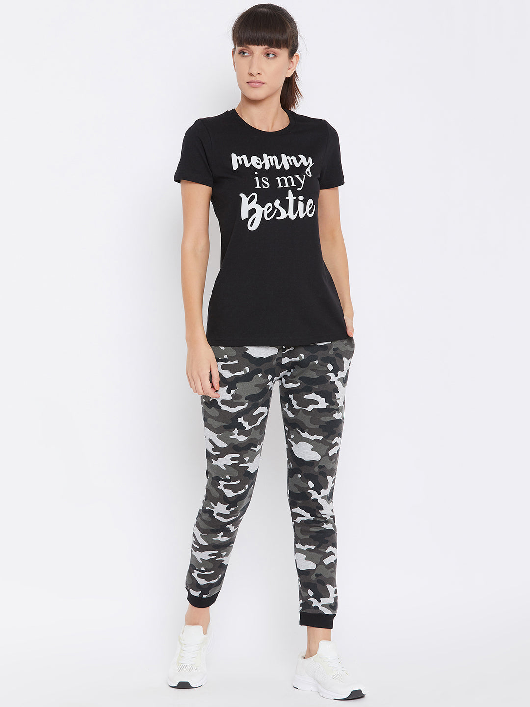 Austin Wood Women's Charcoal Full Sleeves Printed Track Suit