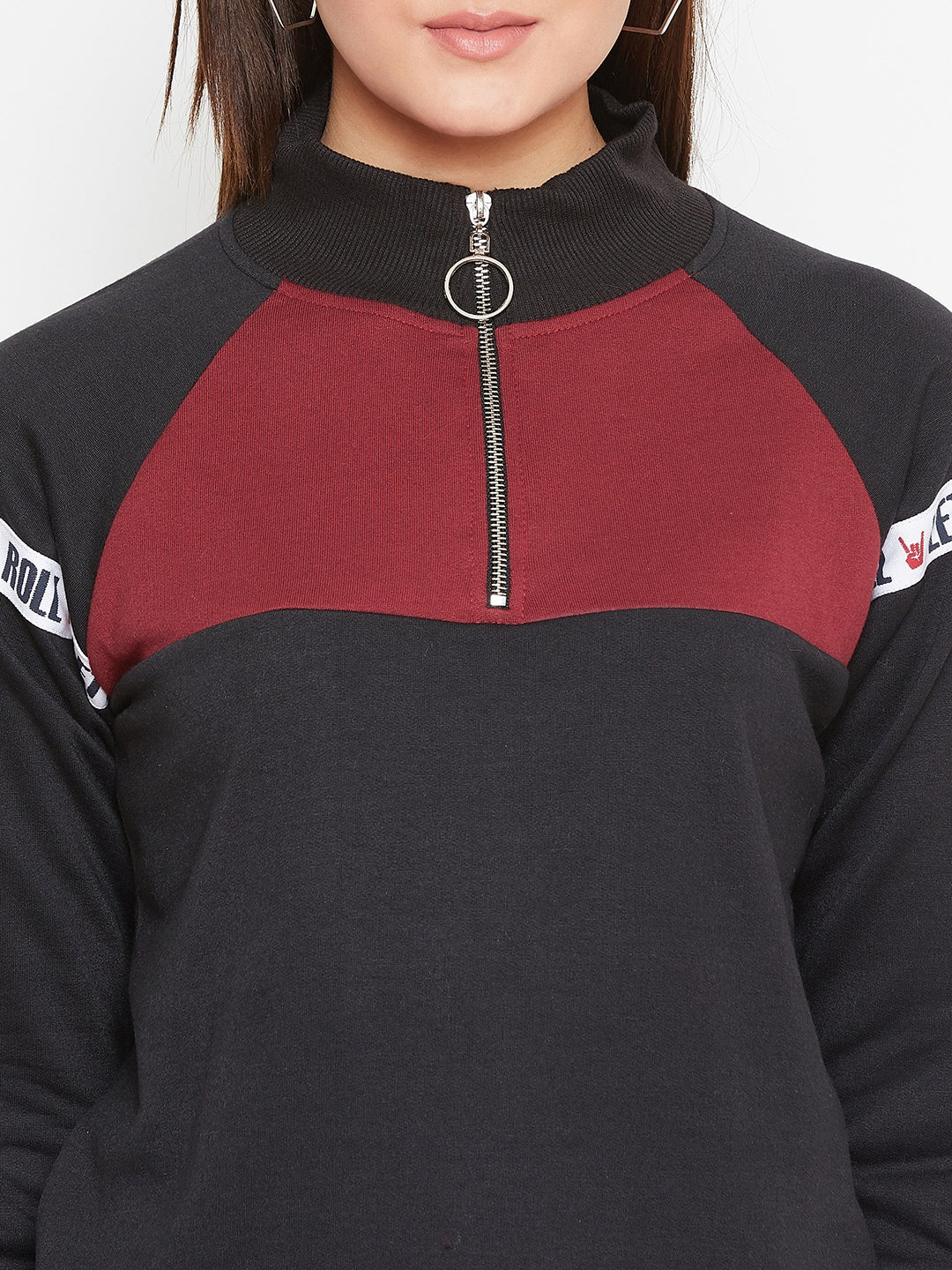 Austin Wood Women'sBlack Full Sleeves Colorblocked High Neck Tracksuit