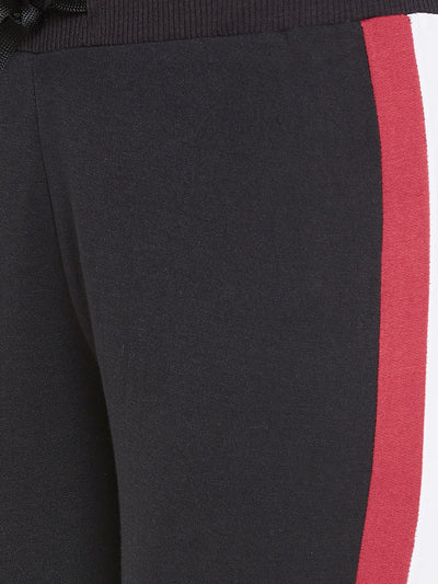 Austin Wood Women'sRed Full Sleeves Colorblocked Hooded Tracksuit