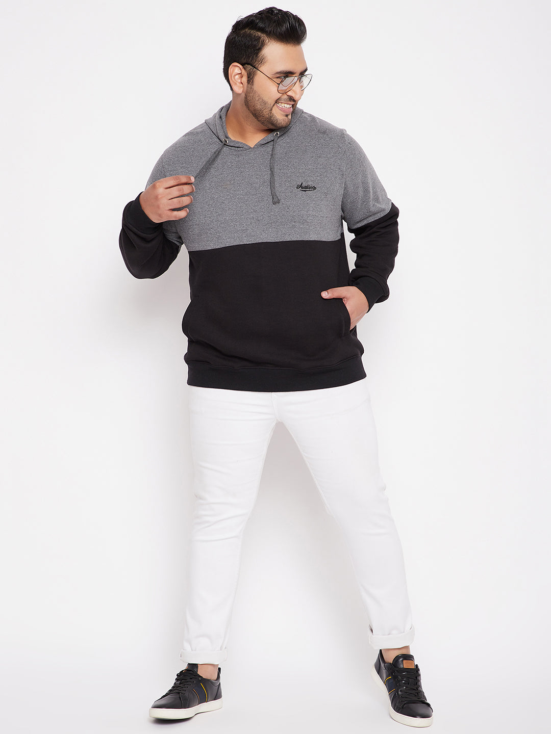 Austivo Men's Colour Block Hooded Sweatshirt
