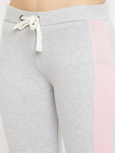 Austin Wood Women'sGrey Full Sleeves Colorblocked Hooded Tracksuit