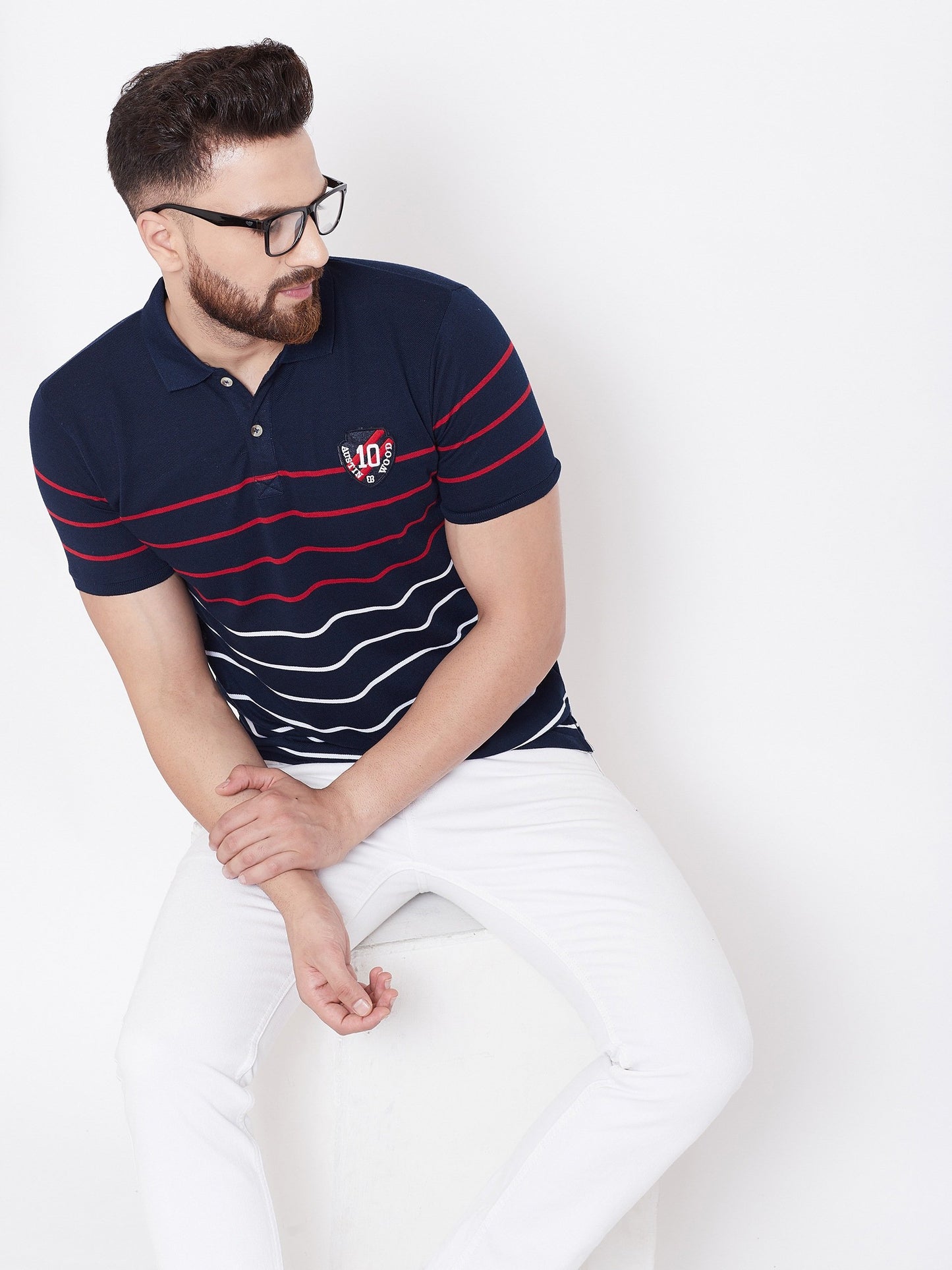 Navy Stripers Polo T-shirt