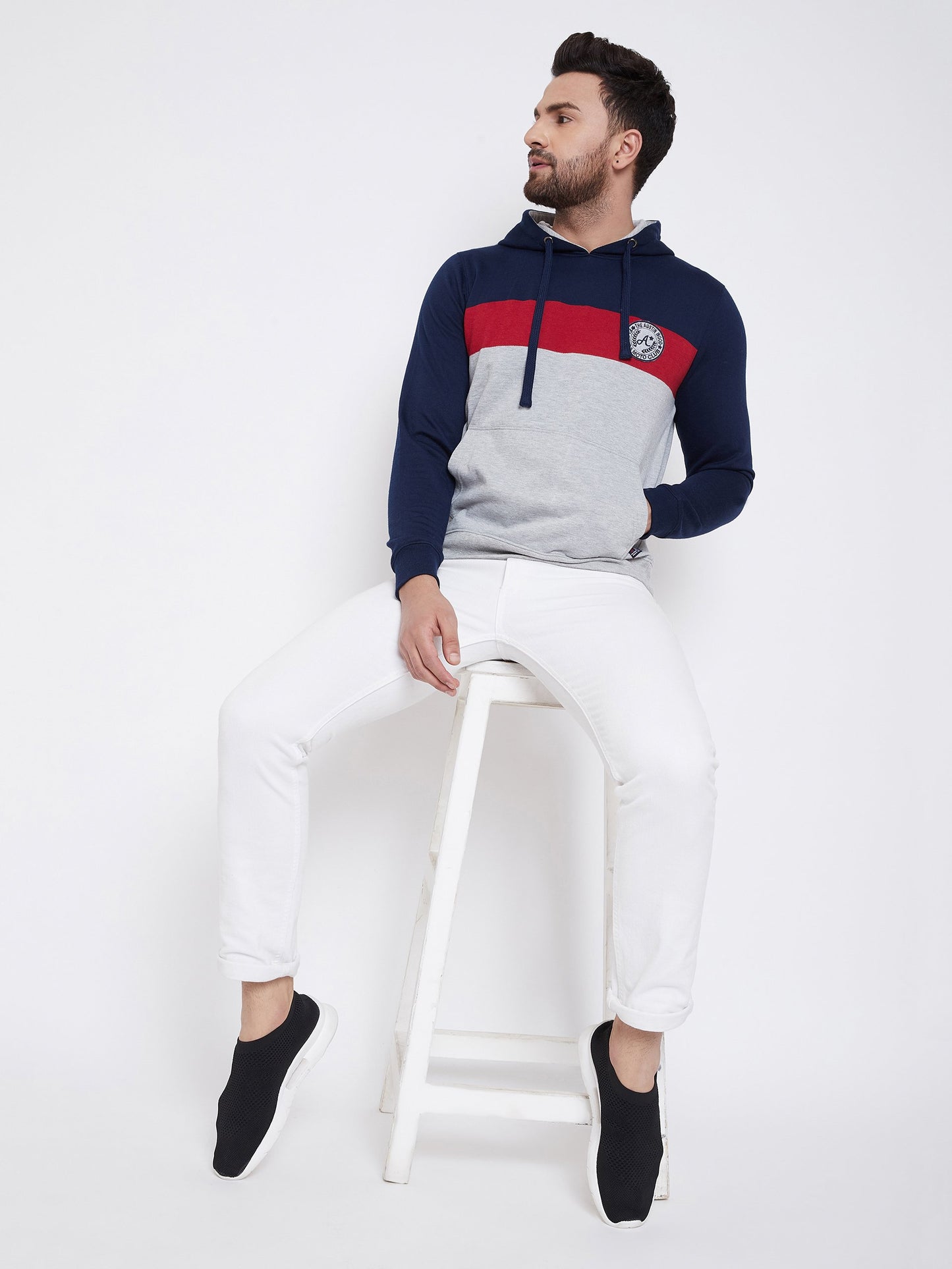 Men's Grey Colorblocked Hooded Sweatshirt