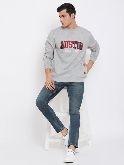 Austin Wood Men's Grey Full Sleeves Solid Round Neck Sweatshirt