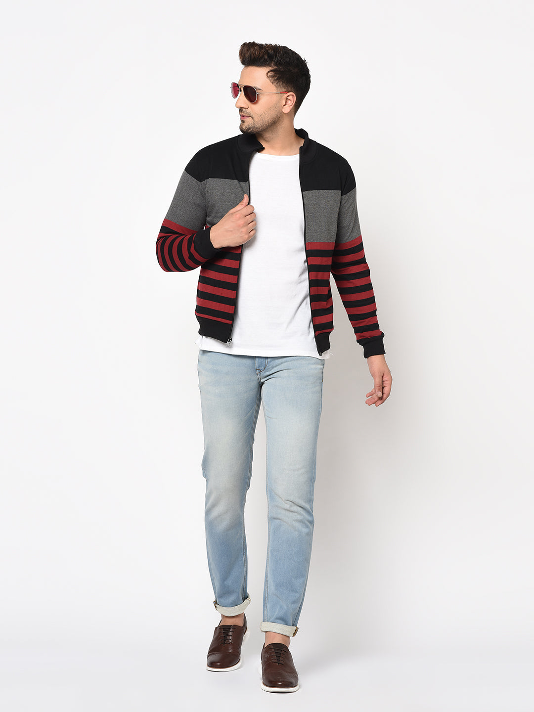 Austin wood Mens Multi Long Sleeves High Neck Striped Sweatshirt