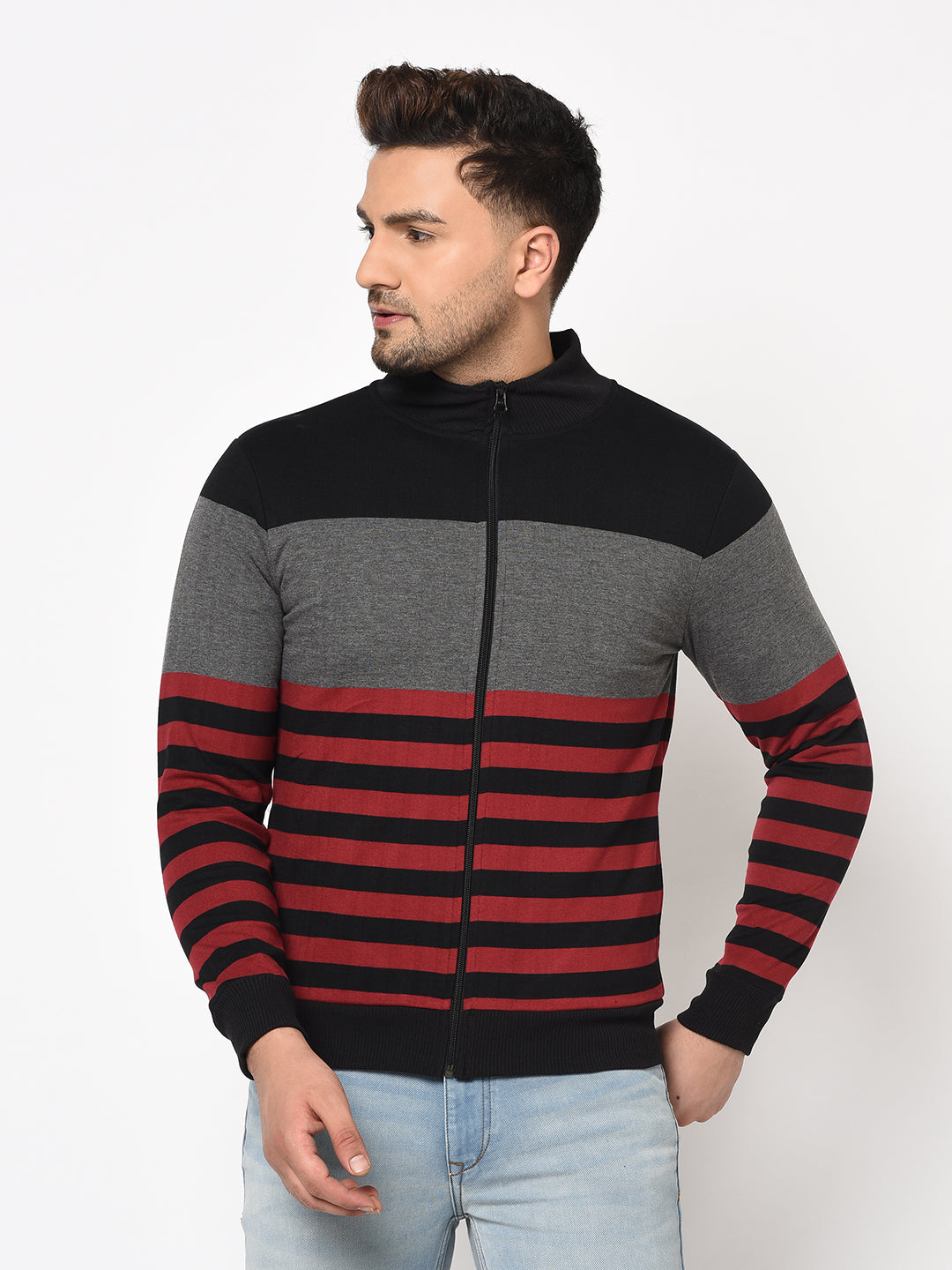 Austin wood Mens Multi Long Sleeves High Neck Striped Sweatshirt