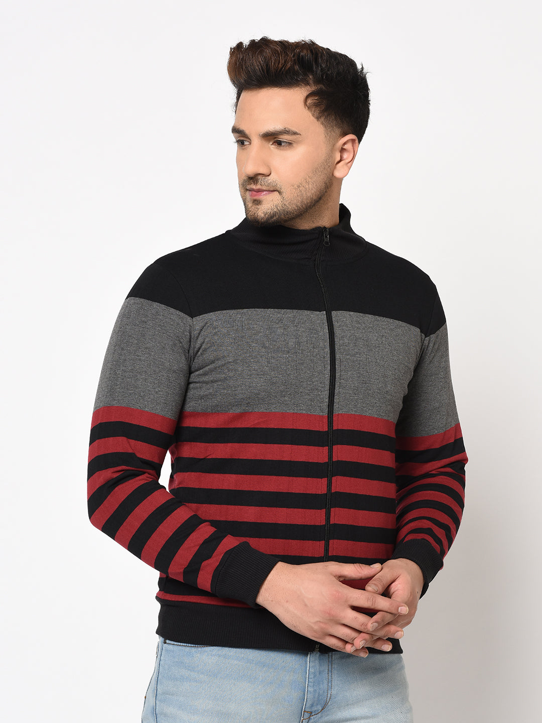 Austin wood Mens Multi Long Sleeves High Neck Striped Sweatshirt