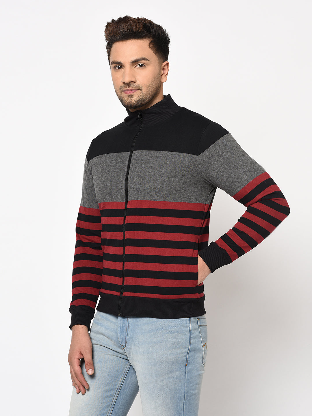 Austin wood Mens Multi Long Sleeves High Neck Striped Sweatshirt