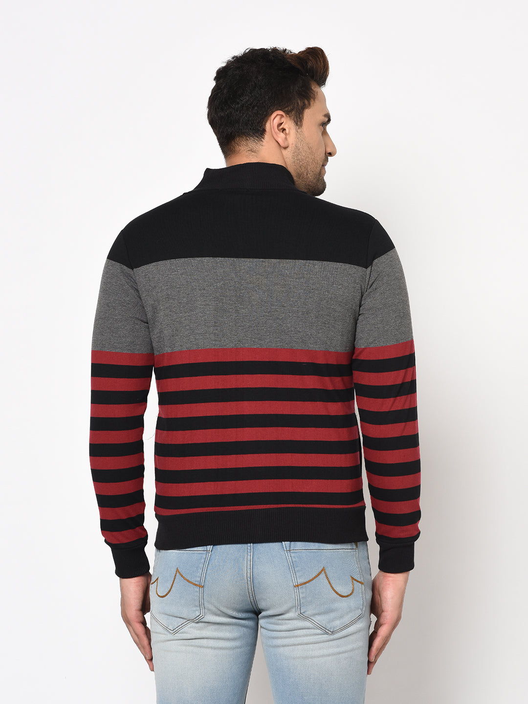 Austin wood Mens Multi Long Sleeves High Neck Striped Sweatshirt