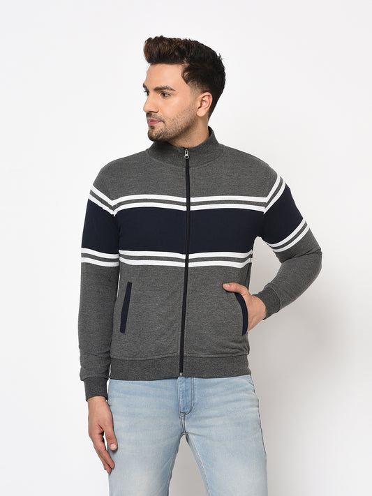 Austin wood Mens Multi Long Sleeves High Neck Striped Sweatshirt