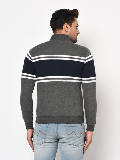 Austin wood Mens Multi Long Sleeves High Neck Striped Sweatshirt