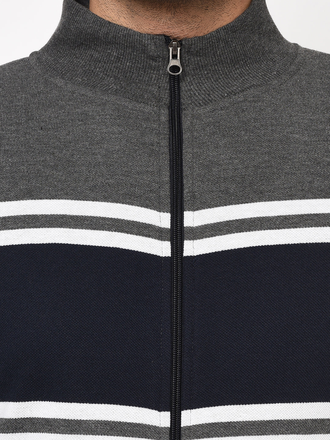 Austin wood Mens Multi Long Sleeves High Neck Striped Sweatshirt