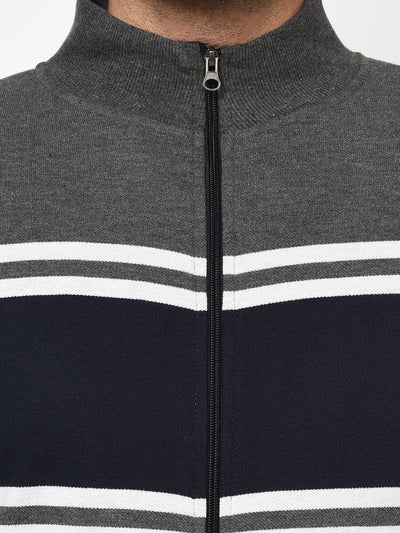 Austin wood Mens Multi Long Sleeves High Neck Striped Sweatshirt