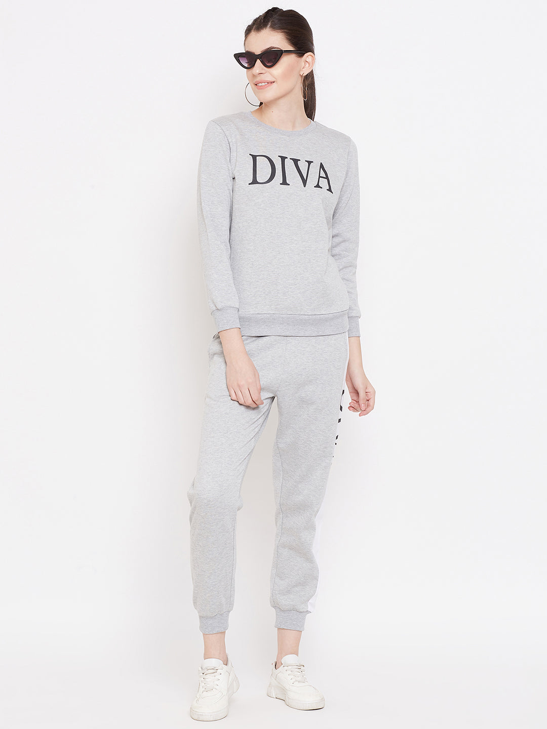 Austin Wood Women's Grey Full Sleeves Printed Track Suit