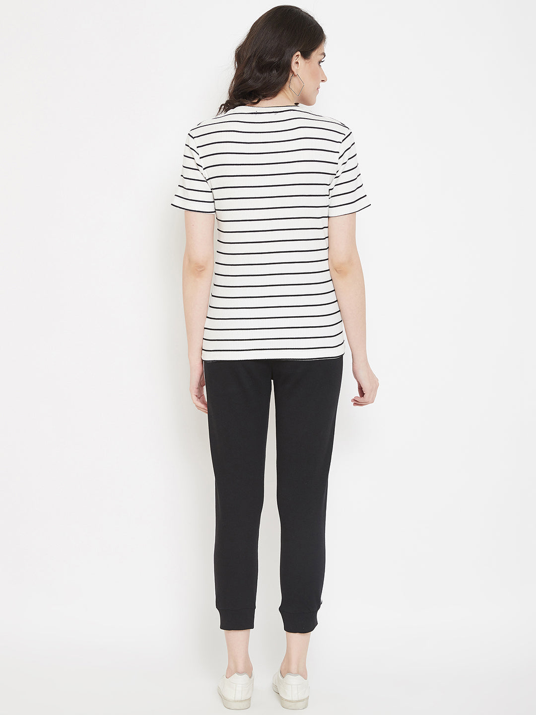 Austin Wood Women's White Striped Half Sleeves Track Suit