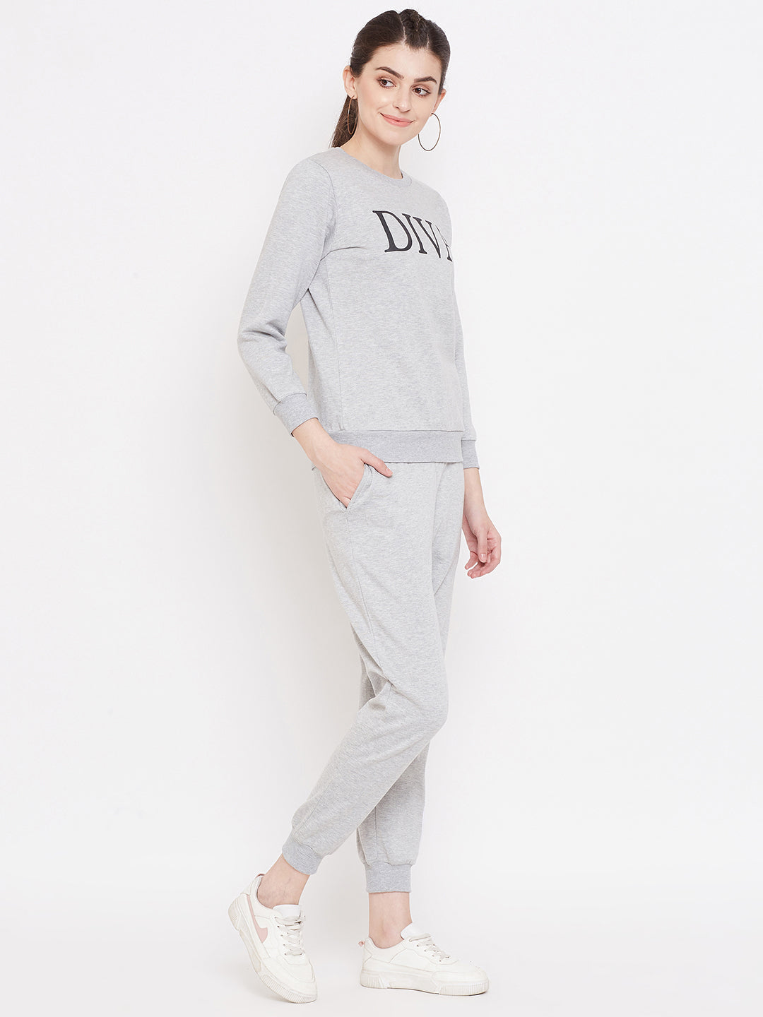 Austin Wood Women's Grey Full Sleeves Printed Track Suit
