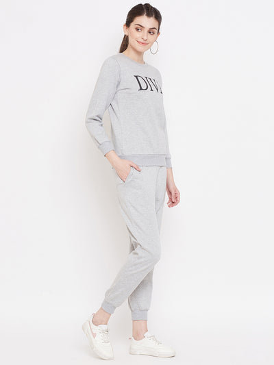 Austin Wood Women's Grey Full Sleeves Printed Track Suit